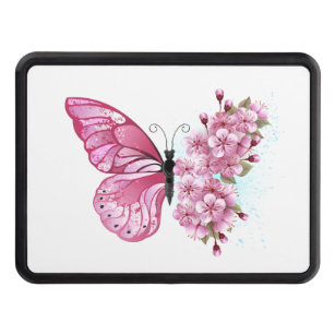 Flower Butterfly with Pink Sakura Trailer Hitch Cover