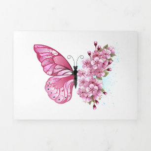 Flower Butterfly with Pink Sakura Tri-Fold Card