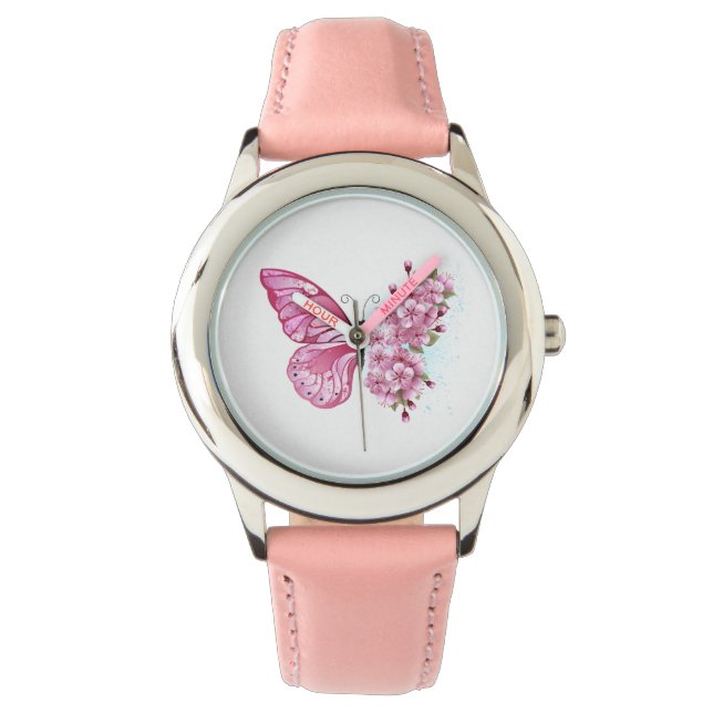 Flower Butterfly with Pink Sakura Watch (Front)