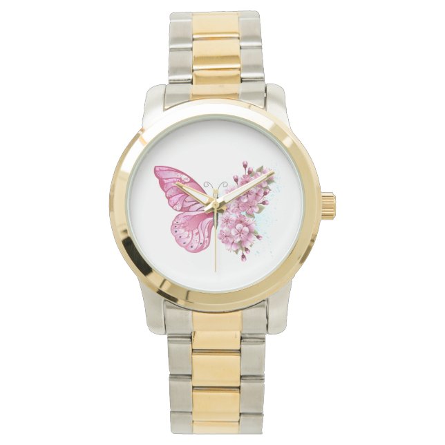 Flower Butterfly with Pink Sakura Watch (Front)