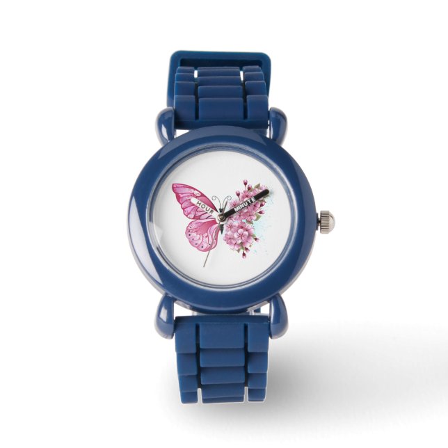 Flower Butterfly with Pink Sakura Watch (Front)