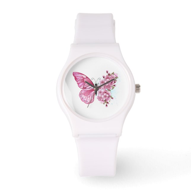 Flower Butterfly with Pink Sakura Watch (Front)