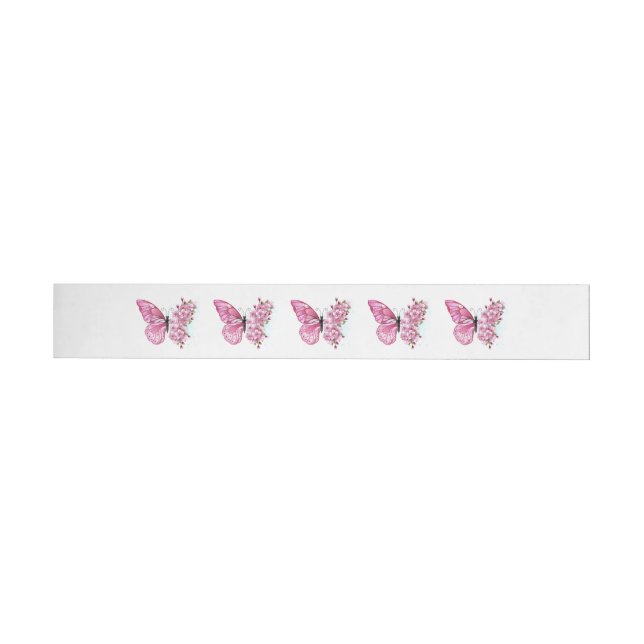 Flower Butterfly with Pink Sakura Wraparound Address Label (Individual)