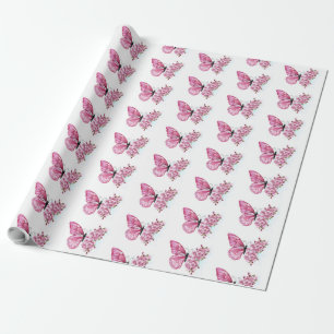Flower Butterfly with Pink Sakura Wrapping Paper