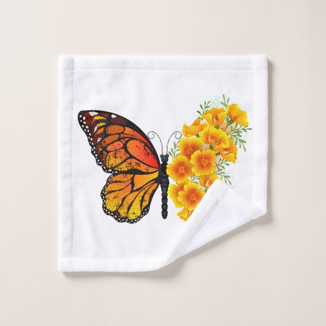 Flower Butterfly with Yellow California Poppy (Gant de toilette)