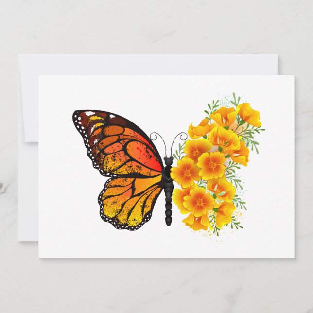 Flower Butterfly with Yellow California Poppy Announcement (Front)