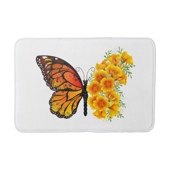 Flower Butterfly with Yellow California Poppy Bath Mat (Front)