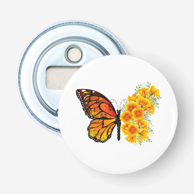 Flower Butterfly with Yellow California Poppy Bottle Opener (Front)
