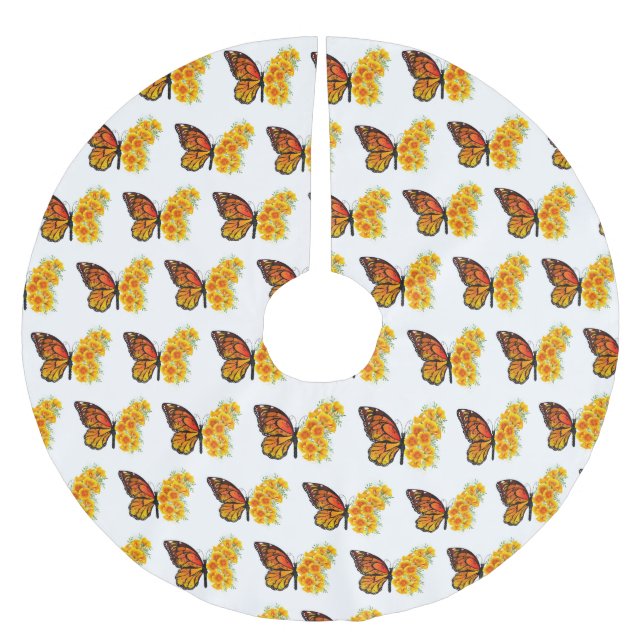Flower Butterfly with Yellow California Poppy Brushed Polyester Tree Skirt (Front)