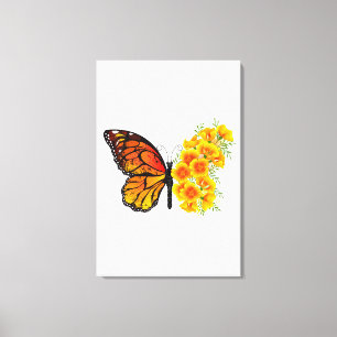 Flower Butterfly with Yellow California Poppy Canvas Print