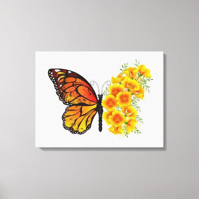 Flower Butterfly with Yellow California Poppy Canvas Print (Front)
