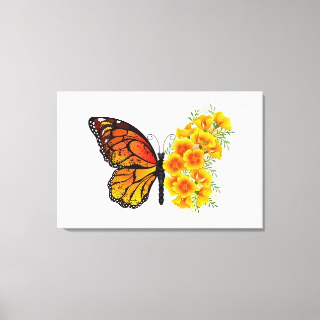 Flower Butterfly with Yellow California Poppy Canvas Print (Front)
