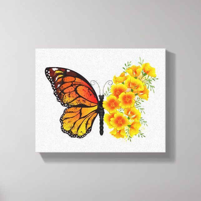Flower Butterfly with Yellow California Poppy Canvas Print (Front)