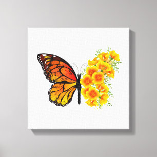 Flower Butterfly with Yellow California Poppy Canvas Print