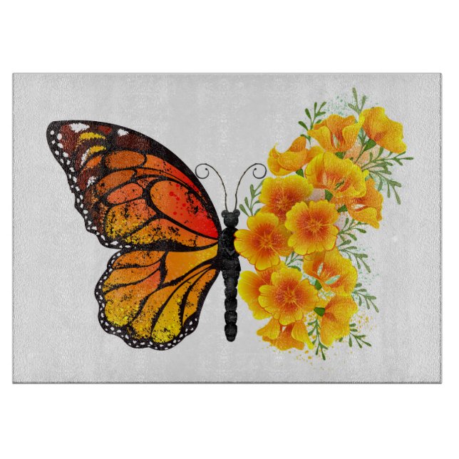 Flower Butterfly with Yellow California Poppy Cutting Board (Front)