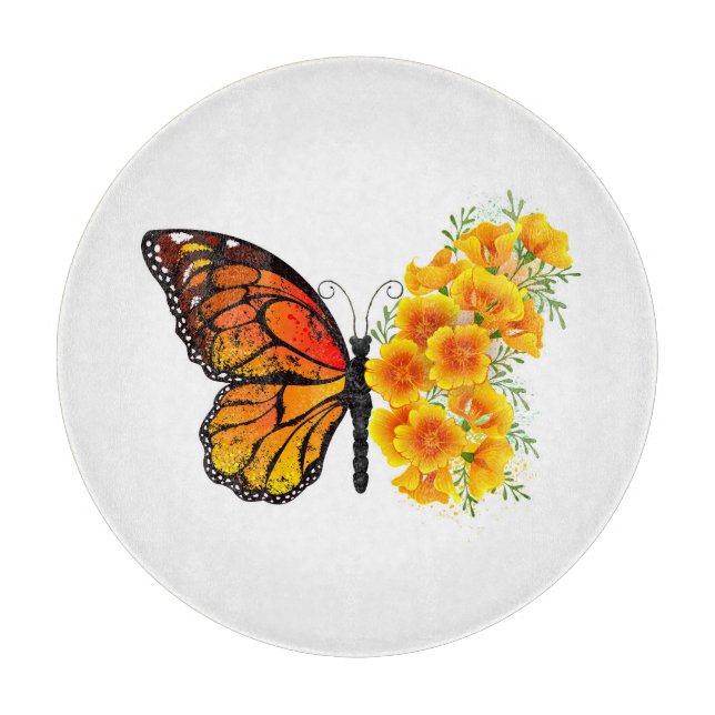 Flower Butterfly with Yellow California Poppy Cutting Board (Front)