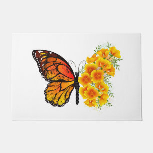 Flower Butterfly with Yellow California Poppy Doormat