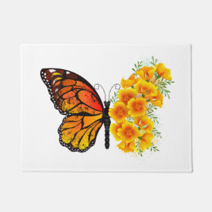 Flower Butterfly with Yellow California Poppy Doormat