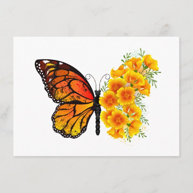 Flower Butterfly with Yellow California Poppy Enclosure Card (Front)