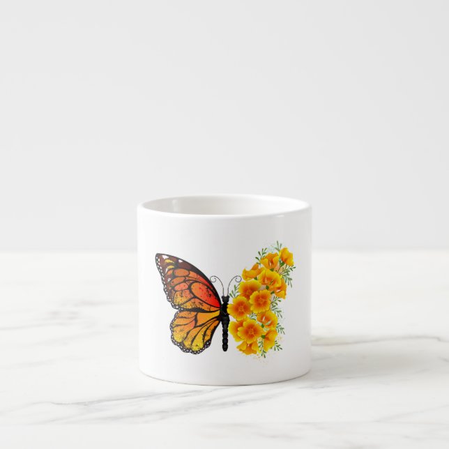 Flower Butterfly with Yellow California Poppy Espresso Cup (Front)