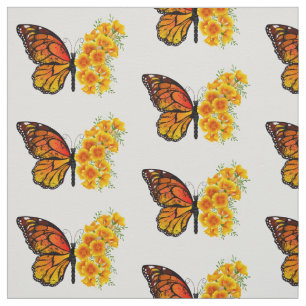 Flower Butterfly with Yellow California Poppy Fabric
