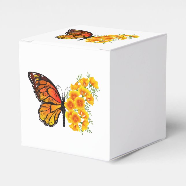 Flower Butterfly with Yellow California Poppy Favor Box (Front Side)