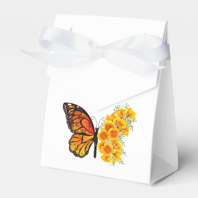 Flower Butterfly with Yellow California Poppy Favor Box (Front Side)