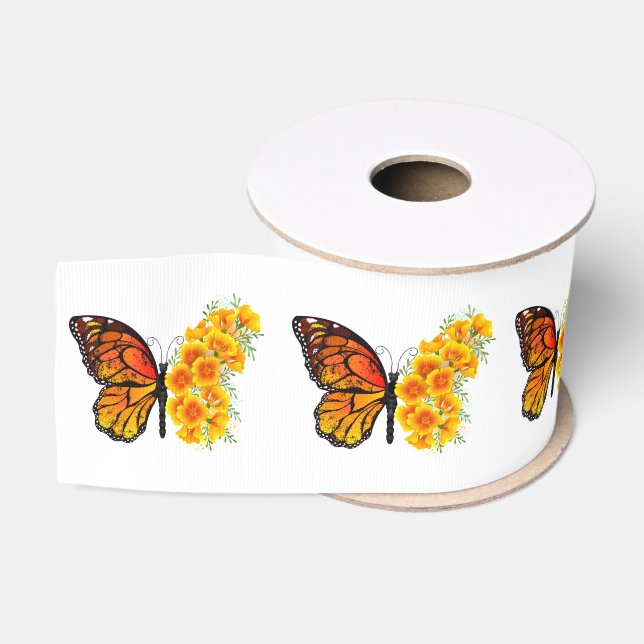 Flower Butterfly with Yellow California Poppy Grosgrain Ribbon (Spool)