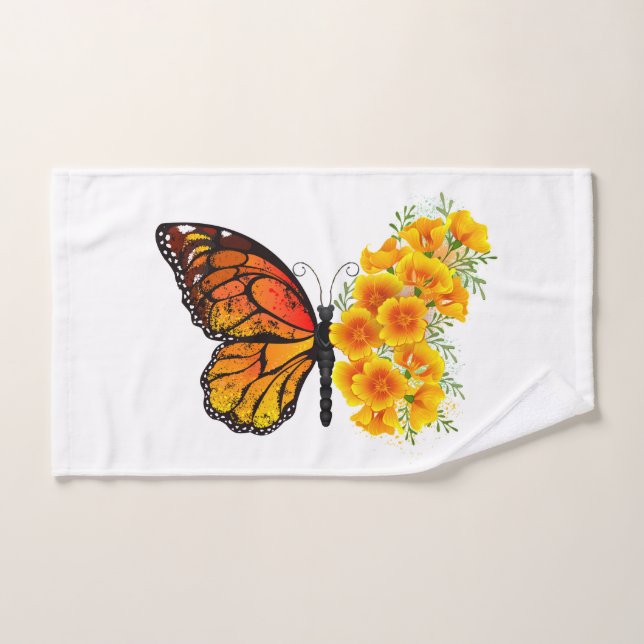 Flower Butterfly with Yellow California Poppy Hand Towel (Hand Towel)