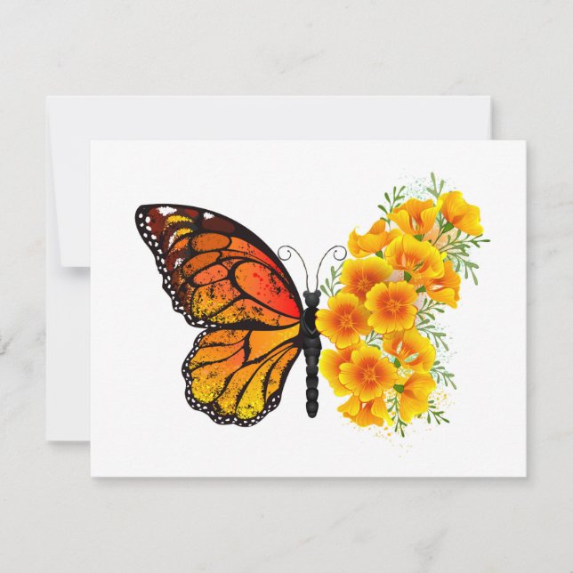 Flower Butterfly with Yellow California Poppy Holiday Card (Front)