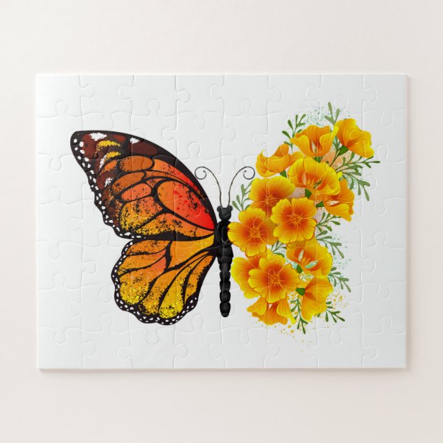 Flower Butterfly with Yellow California Poppy Jigsaw Puzzle (Horizontal)