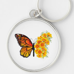 Flower Butterfly with Yellow California Poppy Keychain