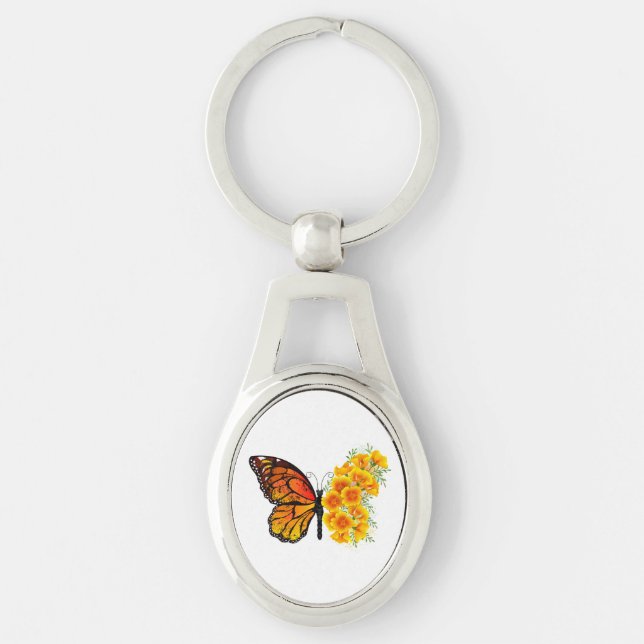Flower Butterfly with Yellow California Poppy Keychain (Front)