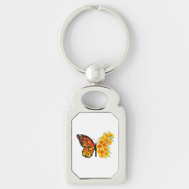 Flower Butterfly with Yellow California Poppy Keychain (Front)