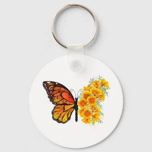 Flower Butterfly with Yellow California Poppy Keychain