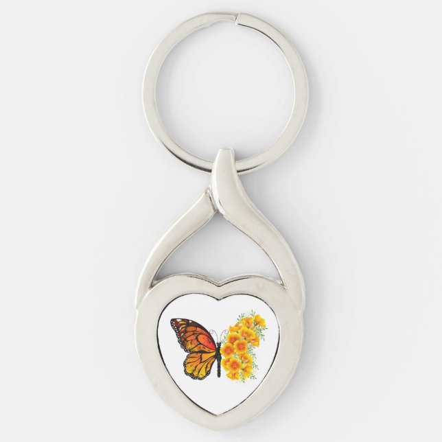 Flower Butterfly with Yellow California Poppy Keychain (Front)