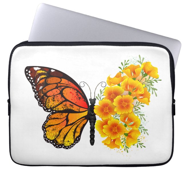Flower Butterfly with Yellow California Poppy Laptop Sleeve (Front)