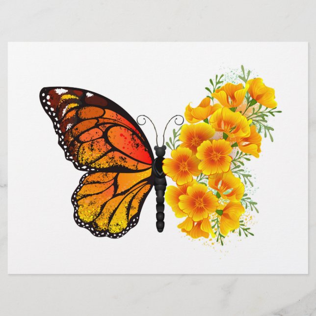 Flower Butterfly with Yellow California Poppy Letterhead (Front)