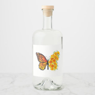 Flower Butterfly with Yellow California Poppy Liquor Bottle Label