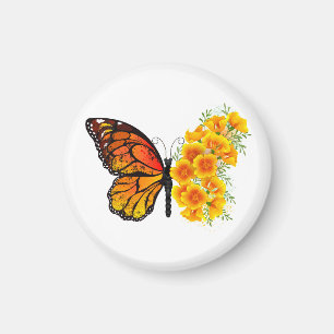 Flower Butterfly with Yellow California Poppy Magnet