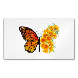 Flower Butterfly with Yellow California Poppy Magnetic Business Card