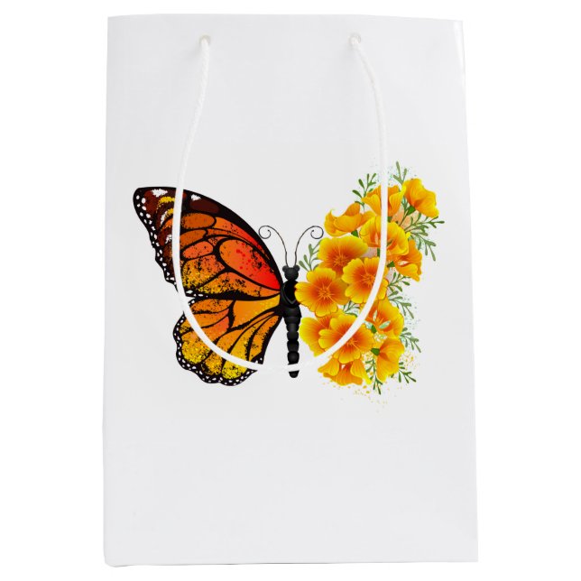 Flower Butterfly with Yellow California Poppy Medium Gift Bag (Front)