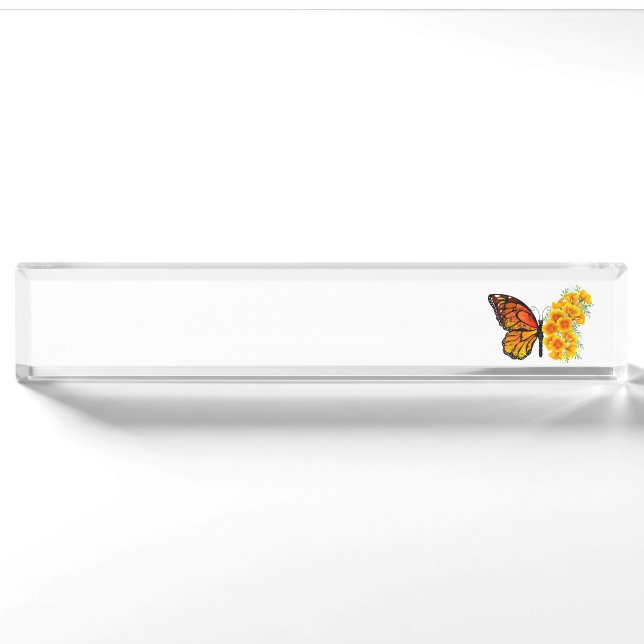 Flower Butterfly with Yellow California Poppy Nameplate (Front)