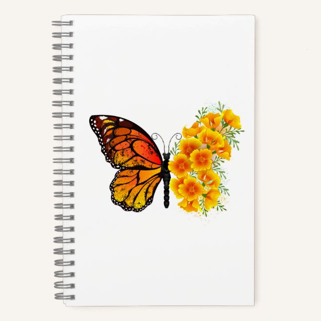 Flower Butterfly with Yellow California Poppy Notebook (Front)