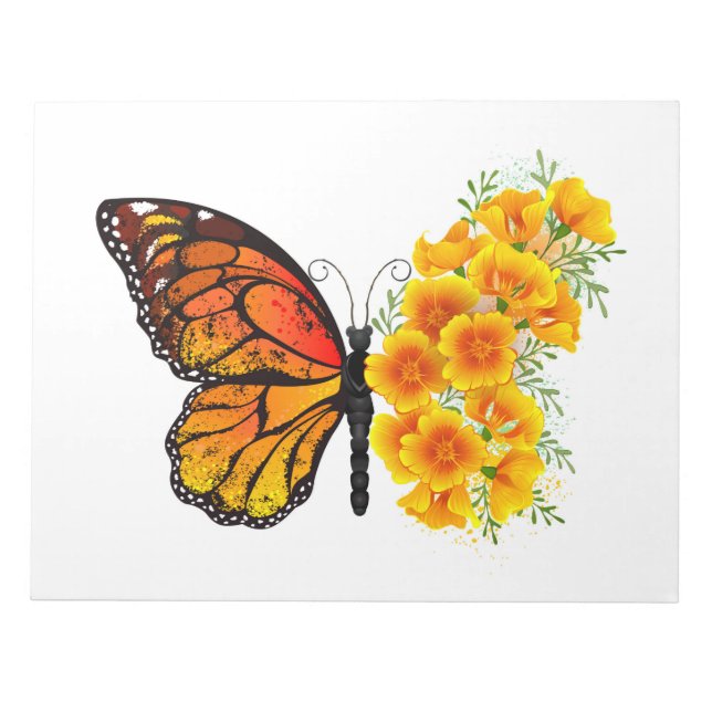 Flower Butterfly with Yellow California Poppy Notepad (Front)