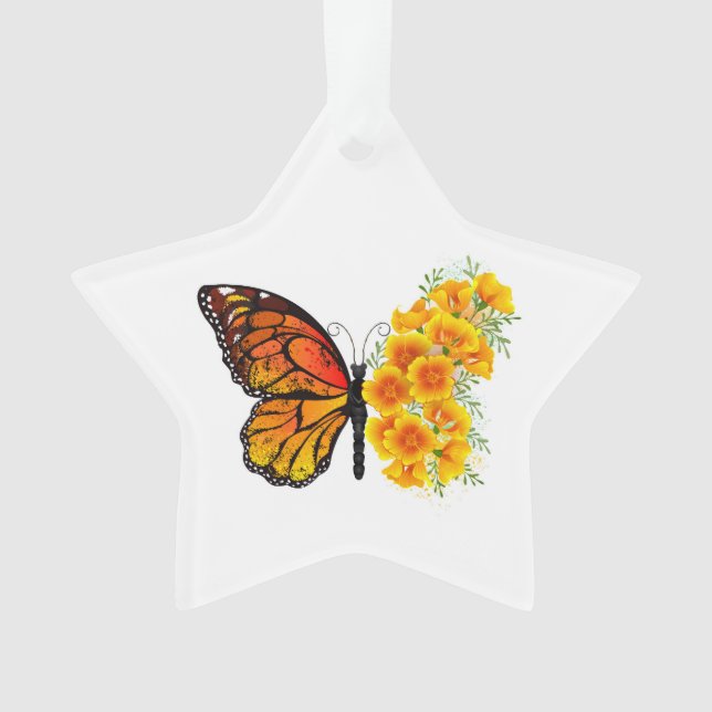 Flower Butterfly with Yellow California Poppy Ornament (Front)