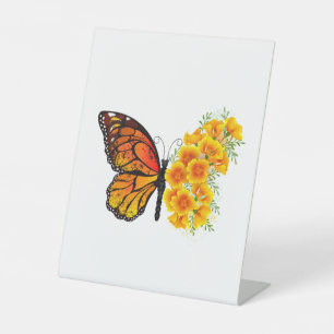 Flower Butterfly with Yellow California Poppy Pedestal Sign
