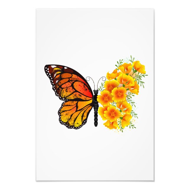 Flower Butterfly with Yellow California Poppy Photo Print (Front)