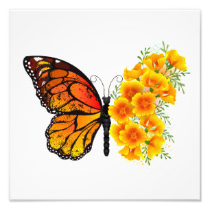 Flower Butterfly with Yellow California Poppy Photo Print