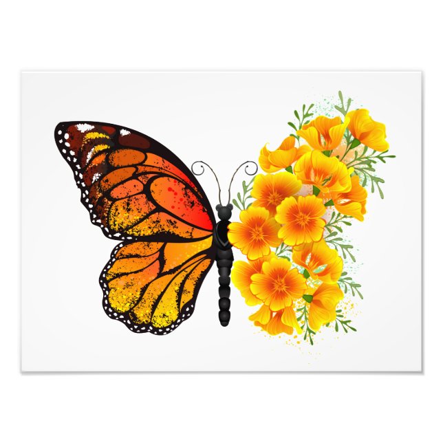 Flower Butterfly with Yellow California Poppy Photo Print (Front)